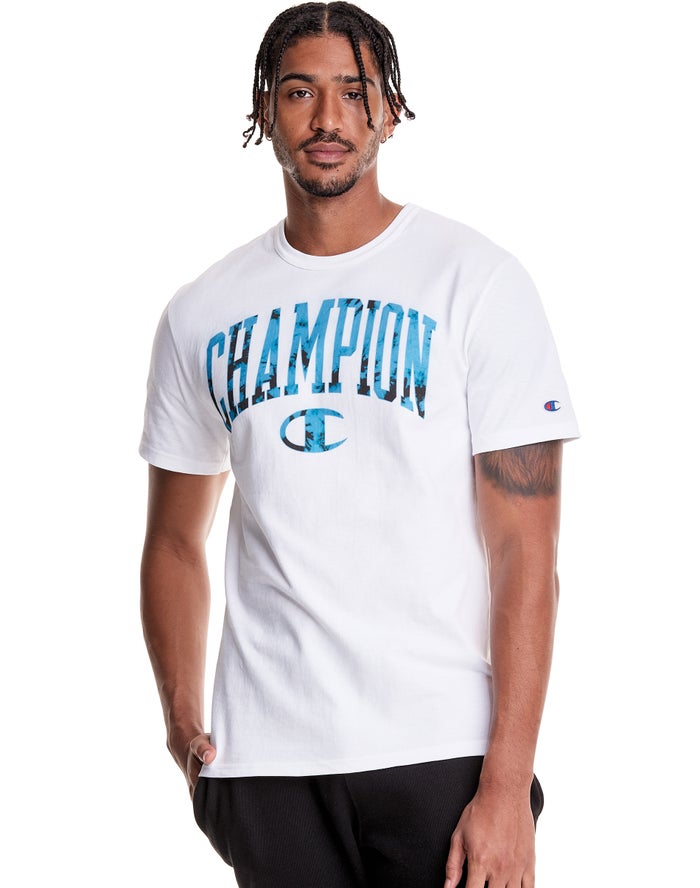 Champion T-Shirt Heren - Wit - Heritage Galaxy Dye Arch Logo ( 427598-AMR )